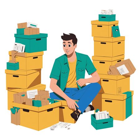 Free Man Organizing Boxes And Paperwork  AI Image